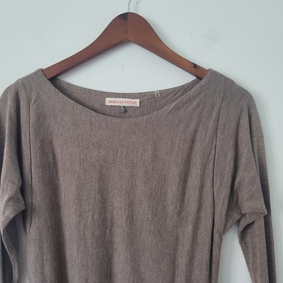 Rebecca Taylor Taupe Bodycon Ruched Long Sleeve Mini Dress Size Extra Small - Picture 4 of 12